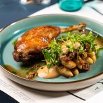 Oven baked duck leg, cabbage noodles, mustard seed