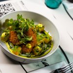 Crispy pork cheek, coriander, mayo, beetroot